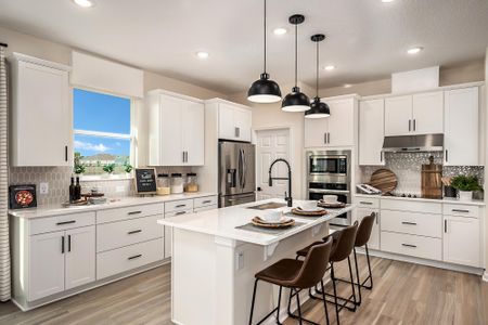 Live out your culinary dream with kitchen designs featuring energy star appliances, sleek finishes, and large islands.