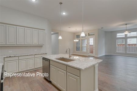 Kitchen with pendant lighting, sink, dishwasher, and plenty of natural light