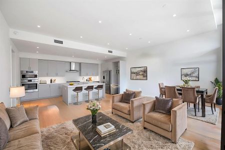 Open plan living, kitchen and dining with high ceilings and ample light from the south.