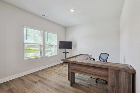 Office featuring a wealth of natural light and light hardwood / wood-style floors