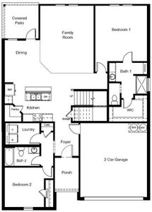 D.R. Horton's Midland floorplan, 1st floor - All Home and community information, including pricing, included features, terms, availability and amenities, are subject to change at any time without notice or obligation. All Drawings, pictures, photographs, video, square footages, floor plans, elevations, features, colors and sizes are approximate for illustration purposes only and will vary from the homes as built.