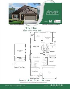 The detailed floor plan of the Elise model by Saratoga Homes highlights its well-thought-out design, including spacious living areas, a large master suite, and versatile rooms for various needs.