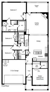 D.R. Horton's Aledo floorplan, 1st floor - All Home and community information, including pricing, included features, terms, availability and amenities, are subject to change at any time without notice or obligation. All Drawings, pictures, photographs, video, square footages, floor plans, elevations, features, colors and sizes are approximate for illustration purposes only and will vary from the homes as built.