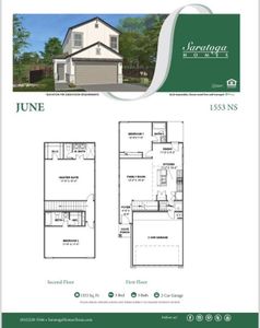 Explore the thoughtfully designed June floor plan offering 1,553 square feet of functional living space. With 3 bedrooms, 3 bathrooms, and a 2-car garage, this home perfectly balances comfort and style. The open-concept layout on the first floor connects the family room, kitchen, and dining area, ideal for both everyday living and entertaining.