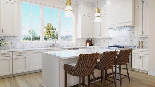 Kitchen white cabinetry, a kitchen island and Thermador appliances standard