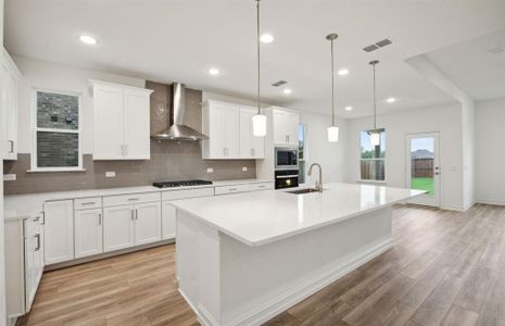 Airy kitchen with oversized island *real home pictured