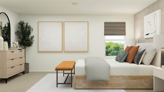 Bedroom with light colored carpet