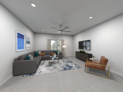 Virtual rendering of living room in Arlo floorplan