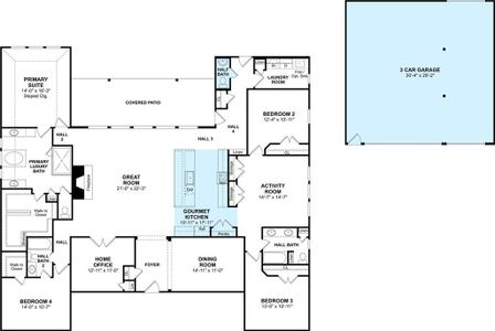 The Elin floor plan by K. Hovnanian® Homes. 1st Floor shown. *Prices, plans, dimensions, features, specifications, materials, and availability of homes or communities are subject to change without notice or obligation.