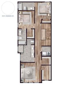 Master Suite and Guest Oasis. Option 1 Layout for the Main Living Area