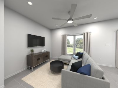 Virtual rendering of living room in Enzo floorplan