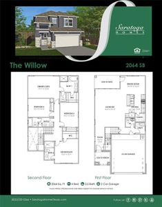 Saratoga Willow Plan features 4 bedrooms, 3 full baths, 1 half bath, and over 2,000 square feet of living space.