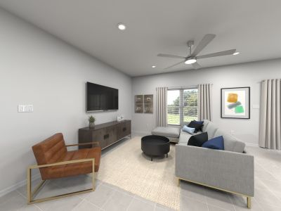 Virtual rendering of living room in Everett floorplan