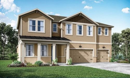 Sebastian new home plan farmhouse exterior elevation at River Pointe by William Ryan Homes Tampa