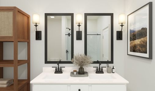 Primary bath with dual sinks and matte black fixtures