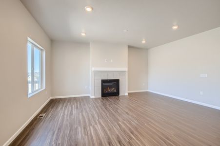 Great room fireplace of the ranch style Telluride plan by Century Communities