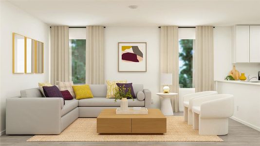 Living room with light hardwood / wood-style floors