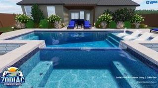 View of swimming pool with an in ground hot tub