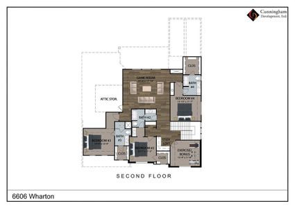 Second Floor rendering to show space & layout. Buyer/buyer's agent responsible for verifying all specs and features