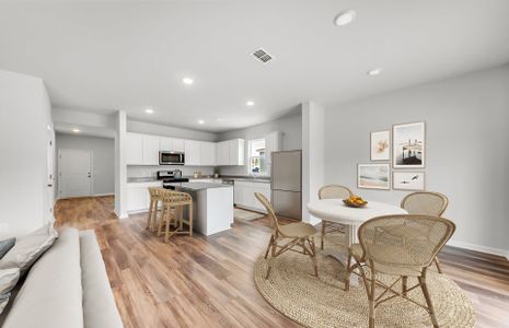 Open floorplan with classic engineered wood floori