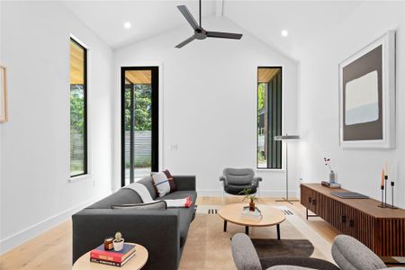 Rare single story floor plan results in high ceilings and tons of natural light