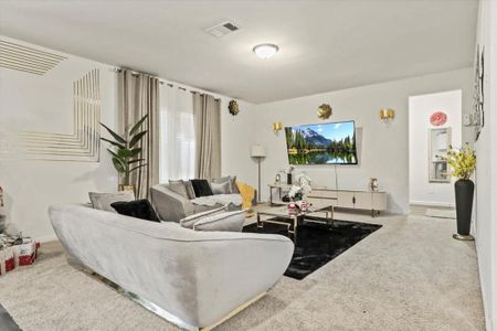 Living room with carpet floors