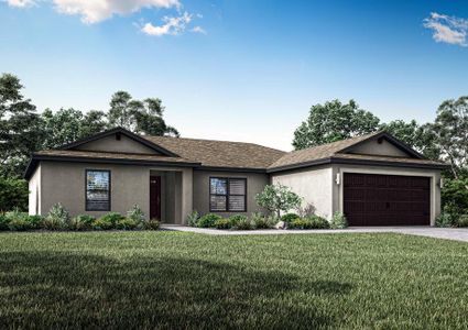 The Caladesi floor plan includes a gorgeous stucco exterior and front yard landscaping.