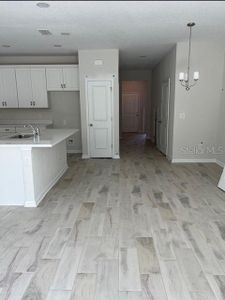 Entry leads into open kitchen, dining, great room (stock photo)