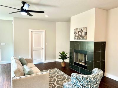 Wood-burning fireplace in the living room.