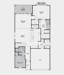 Structural options added to 512 Voyage Trace include: Bay window at owner's suite, bedroom 5/bath 3, alternate 2nd floor layout, slide in tub at owner's bath and covered outdoor living 1.