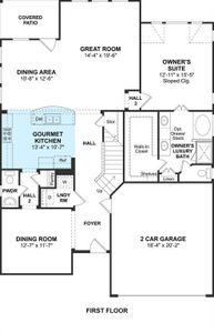 The Sawyer II floor plan by K. Hovnanian Homes. 1st floor shown. *Prices, plans, dimensions, features, specifications, materials, and availability of homes or communities are subject to change without notice or obligation.