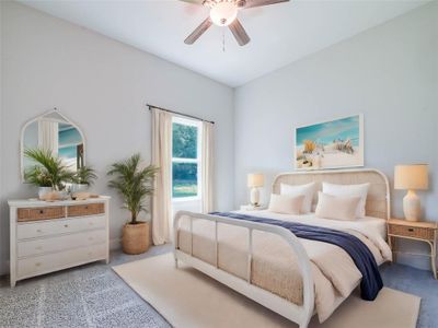 Bedroom with carpet flooring and ceiling fan