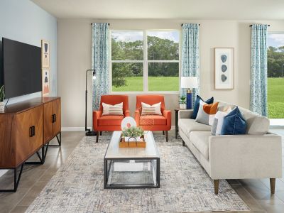 Great Room of the Foxglove plan modeled at The Reserve at Van Oaks.
