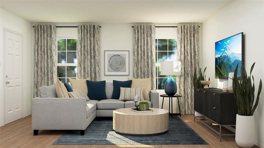 Living room with wood-type flooring