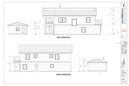 left and right elevation showing detached garage and the balcony.