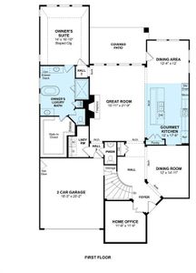 The Andrew floor plan by K. Hovnanian® Homes. 1st Floor shown. *Prices, plans, dimensions, features, specifications, materials, and availability of homes or communities are subject to change without notice or obligation.