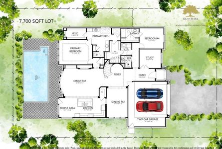 Artist Rendering of first floor on site plan. Pool not included in home.