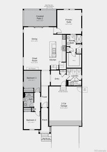 Structural options added include: bedroom 3, 8x12' sliding door to covered outdoor living, 2' garage extension.