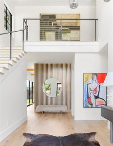 Living room with hardwood / wood-style floors