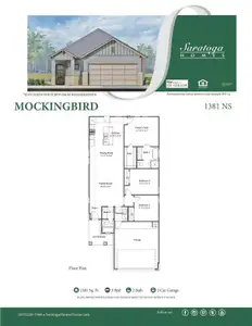Saratoga Mockingbird Plan features 3 bedrooms, 2 full baths, and over 1,300 square feet of living space.