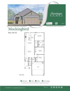 Explore the Mockingbird Plan 1381 NS by Saratoga Homes, offering 1,381 sq. ft. of thoughtfully designed living space. This charming 3-bedroom, 2-bath home features a spacious family room, a modern kitchen with ample counter space, and a cozy dining area perfect for family meals. The owner's suite offers a peaceful retreat with a walk-in closet and private bath. With a 2-car garage and covered porch, this home combines comfort and style, making it the perfect place for your family to call home.