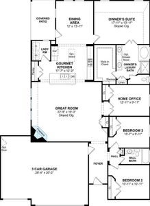 The Juniper II floor plan by K. Hovnanian Homes. 1st Floor shown. *Prices, plans, dimensions, features, specifications, materials, and availability of homes or communities are subject to change without notice or obligation.