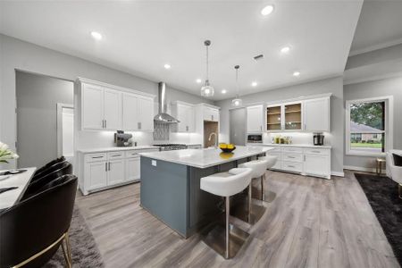 Virtually Staged - Custom cabinets built on site and quartz countertops. Love those clean lines!