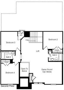 D.R. Horton's Sun Valley floorplan, 2nd floor - All Home and community information, including pricing, included features, terms, availability and amenities, are subject to change at any time without notice or obligation. All Drawings, pictures, photographs, video, square footages, floor plans, elevations, features, colors and sizes are approximate for illustration purposes only and will vary from the homes as built.