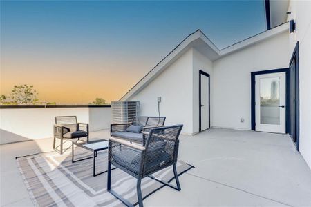 View of patio terrace at dusk