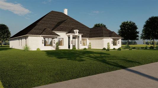 French provincial home with a front yard
