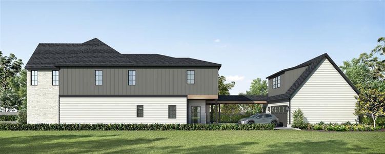 Exterior design features hardy plank siding w/a modern farmhouse appeal, covered front porch and black trim windows.