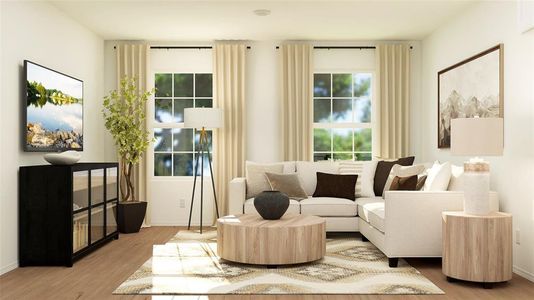 Living area with light hardwood / wood-style floors