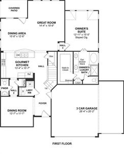 The Sawyer II floor plan by K. Hovnanian Homes. 1st Floor shown. *Prices, plans, dimensions, features, specifications, materials, and availability of homes or communities are subject to change without notice or obligation.