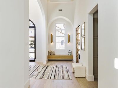 Foyer entrance with light hardwood / wood-style flooring